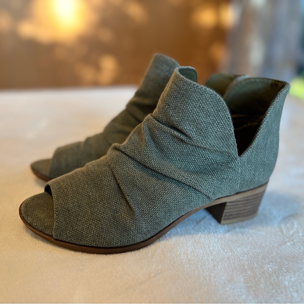Soda Green Canvas Peep Toe Side Cut Ankle Bootie